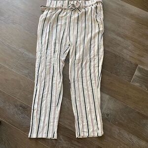 Bae City Pants Womens 3X White Black Striped 100% Viscose Elastic Waist Belted